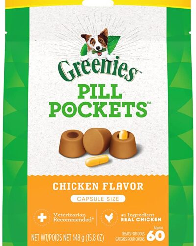 Greenies Pill Pockets for Dogs Capsule Size Natural Soft Dog Treats Chicken Flavor, 15.8 oz. Pack (60 Treats)