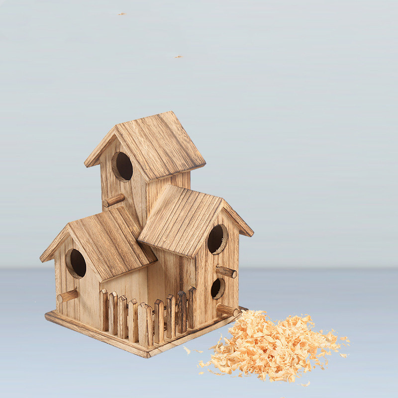 Quality Bird Nest Creative Solid Wood Diy Crafts Three Parrot Cage Outdoor Garden Bird House - Image 2
