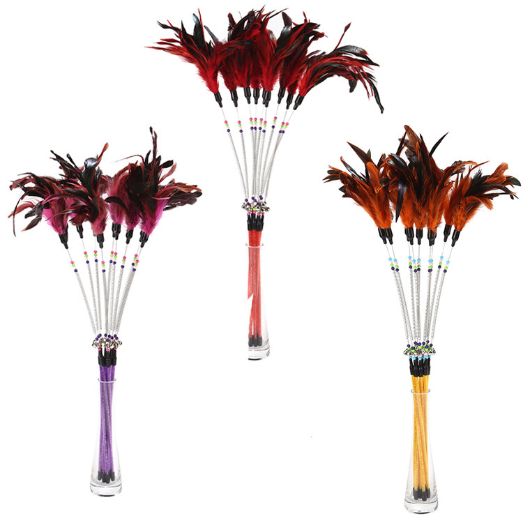 Spring bells, color beads, cat stick, feather cat stick, cat supplies, cat toys - Image 2