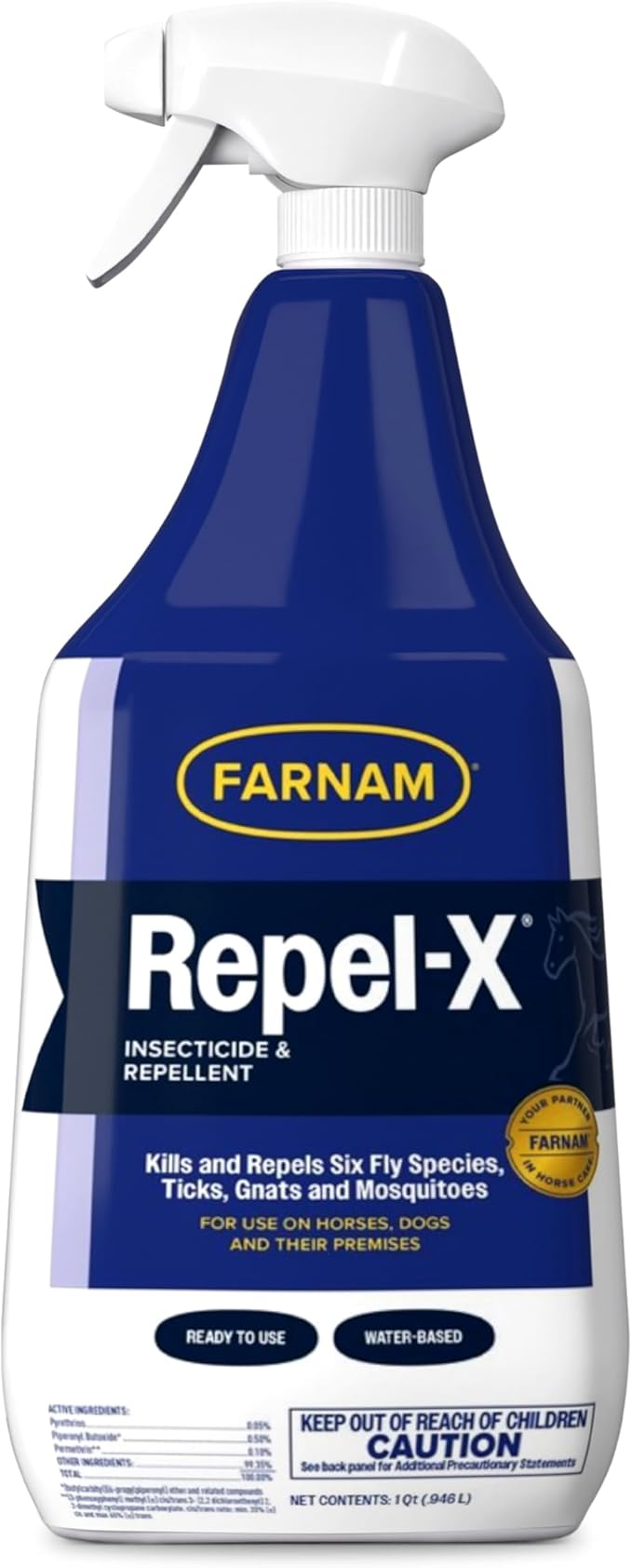 Farnam Repel-X Emulsifiable Fly Spray for Horses, Ready to Use, 32 Fl Oz