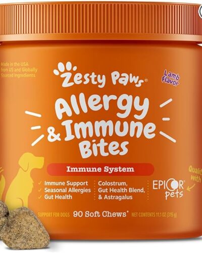 Zesty Paws Allergy Immune Bites - Dog Allergy Chews, Dog Probiotics for Itchy Skin and Ears, Lamb, 90ct