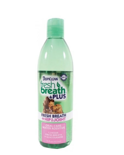 TropiClean Fresh Breath Water Additive for Dogs with Glucosamine, Hip and Joint Support for Dogs, Breath Freshener & Teeth Cleaning Solution, 16oz.
